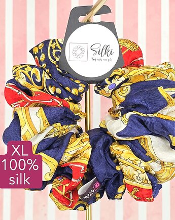 XL duża gumka do włosów jedwab naturalny scrunchie granatowa kolorowa, Silki
