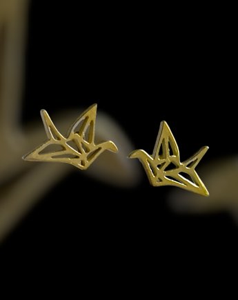 Żurawie origami : mini kolczyki: wkrętki: stal szlachetna, kaktusia