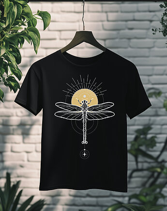 Koszulka - Święta geometria - Ważka z gwiezdnym ornamentem, Black Sapphire Art
