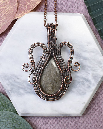Miedziany wisiorek wire wrapping z obsydianem #464, Spirit Of Copper