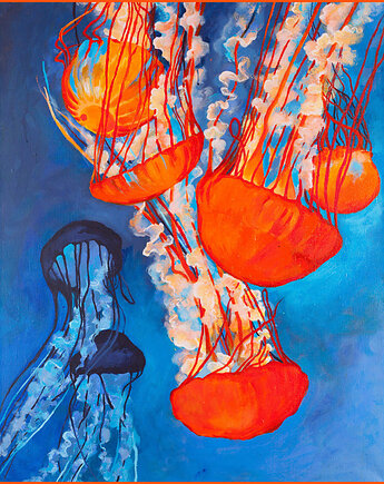 Kolorowy Obraz, "Meduzy", 100x80 cm, Sztuka współczesna, Nowoczesne Wnętrze, K A T K A