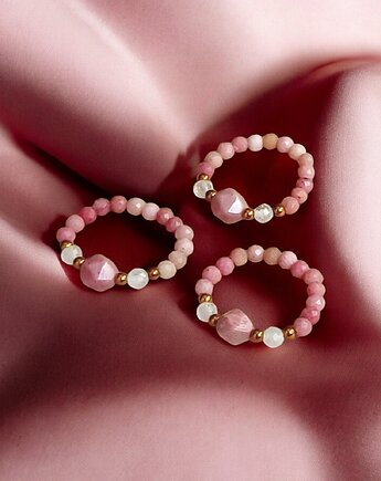 MIŁOŚĆ :: pierścionek : rodonit, kryształ górski,hematyt, kaktusia