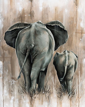 DWA SŁONIE 40x50cm Plakat na płótnie boho afryka, sztukataka
