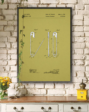 Plakat Agrafka - patent - rysunek techniczny, minimalmill