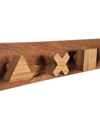 Drewniany wieszak ścienny kształty, dąb, Drewniane dodatki