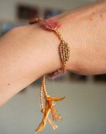 Bransoletka na sznurku - 4 tkane elementy - unikat, Słońcem Tkane