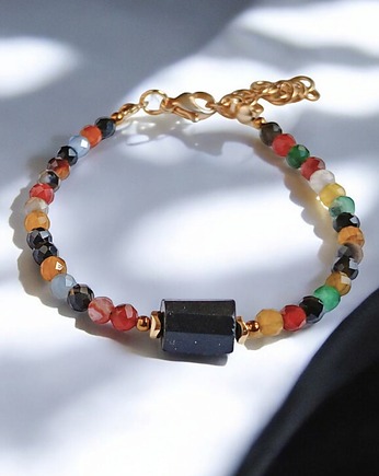 Czarny turmalin i agat jesienny : bransoletka z regulacją, kaktusia