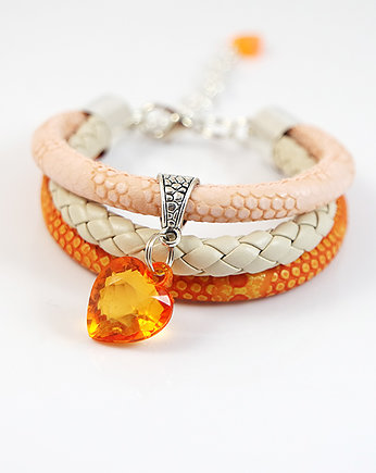 Bransoletka - Pomarańczowe serce - rzemienie, yenoo