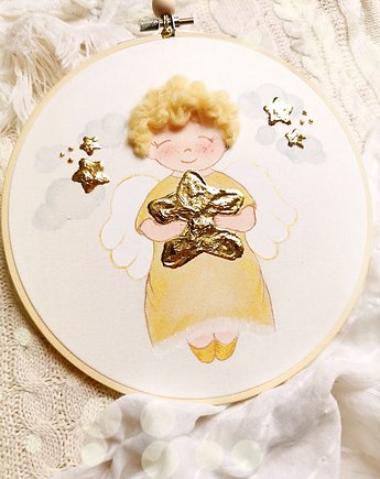 Obrazek z aniołkiem akwarela, pamiątka dla dziecka, gingerolla