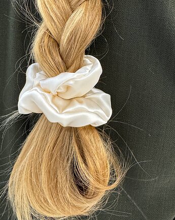 Jedwabna scrunchie gumka frotka midi szampańska