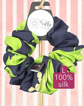 L średnia gumka do włosów jedwab naturalny scrunchie granatowa zielona, Silki