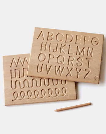 Drewniany alfabet ze szlaczkami do nauki pisania, OSOBY - Prezent dla dwulatka