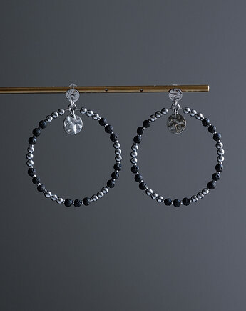 Duże kolczyki koła z lawy wulkanicznej i hematytu, AT NOON