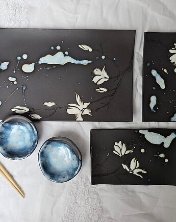 Ceramiczny zestaw do sushi dla 2 osób  handmade, Ewa Duszka