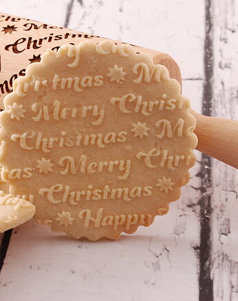 MERRY CHRISTMAS TEXT - grawerowany wałek do ciasta - świąteczny prezent, MOOD for WOOD