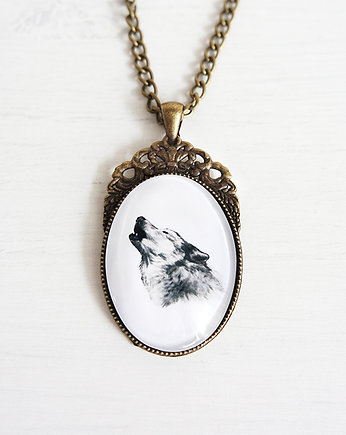 Medalion, naszyjnik - Wilk - brąz, owalny, yenoo