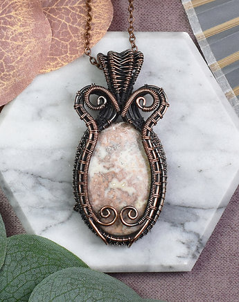 Miedziany wisiorek wire wrapping z agatem crazy lace #542, Spirit Of Copper