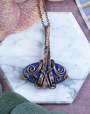 Miedziany wisiorek wire wrapping z lapisem lazuli #524, Spirit Of Copper