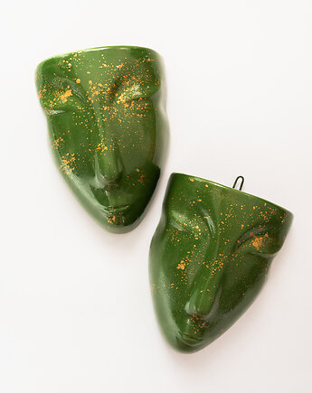 Doniczka głowa na ścianę zielona ze złotem, Lunamit