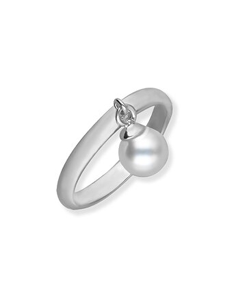 Pierścionek srebrny z wiszącą białą perłą, OKAZJE - Prezent na 18 urodziny