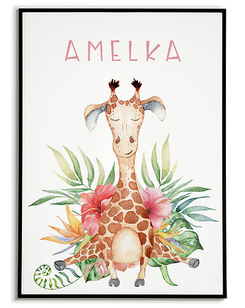 Plakat METRYCZKA z imieniem dziecka ŻYRAFA, Bajkowe Obrazki