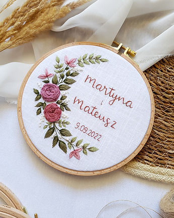 Haftowany tamborek DLA PARY pamiątka, rocznica, ślub, metryczka, madlenkova