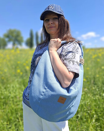 Torba hobo z kółeczkami Plecionka Niebieska, sabi tatka