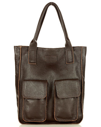 Torebka skórzany shopper bag z kieszeniami -  ciemny brąz caffe, Marco Mazzini
