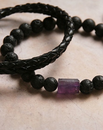 Komplet RÓWNOWAGA - ametyst, lawa, skóra, kaktusia