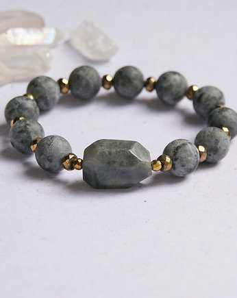 UNIKAT - labradoryt, złoty hematyt, kaktusia