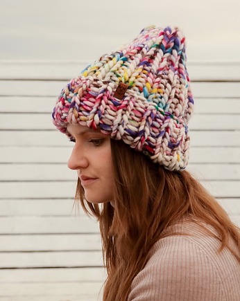 Klasyczna kolorowa czapka oversize z grubej wełny, Holy Alpaca Knit
