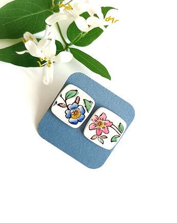 Kolczyki ceramiczne w kwiaty, biżuteria z talerzy