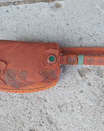 Saszetka na biodro ,torebka na ramię ,pasek  3 w 1, Ginko., pracownia kala