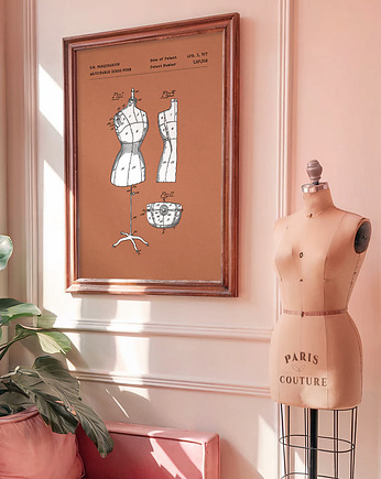 Plakat Manekin krawiecki - patent - rysunek techniczny, minimalmill