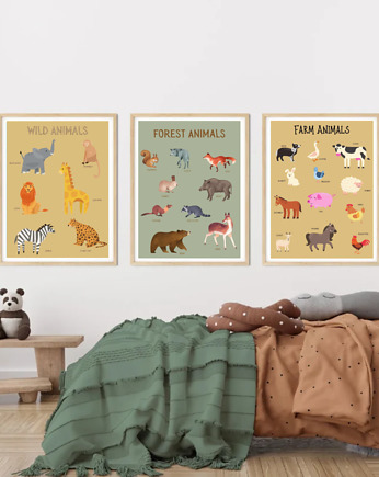 PLAKATY DO POKOJU DZIECKA safari zwierzaki, black dot studio