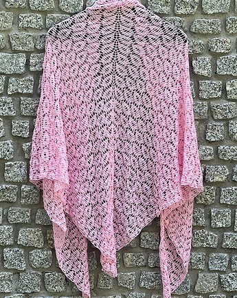 Różowa chusta wykonana szydełkiem bawełna z akrylem., Made by Jaga