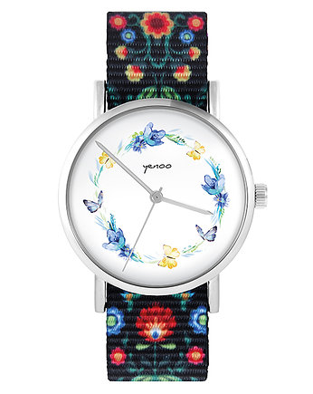 Zegarek - Wianek, motyle - folk czarny, nato, yenoo