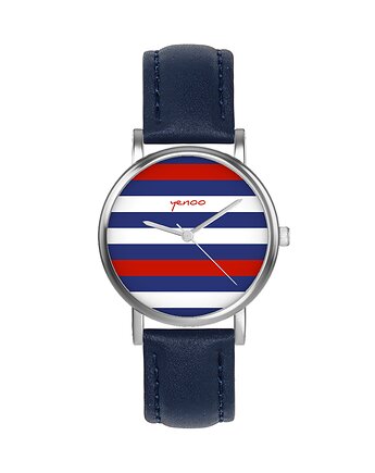 Zegarek  mały - Pasy - skórzany, granatowy, yenoo
