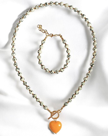 RAZEM TANIEJ : jaspis dalmatyński i serce : miodowe : komplet, kaktusia