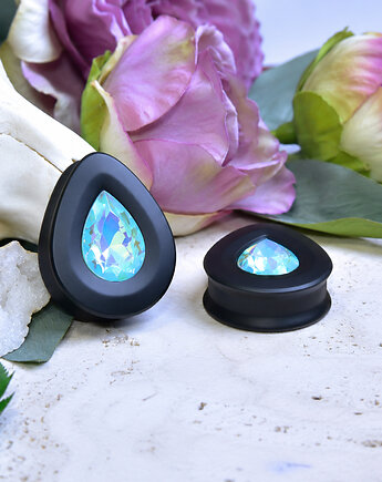 Tunele do uszu łezki 10-100mm ze szklanym kryształkiem #068 Aquamarine AB