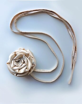 Jedwabny choker z  różą, szampański, BARLA