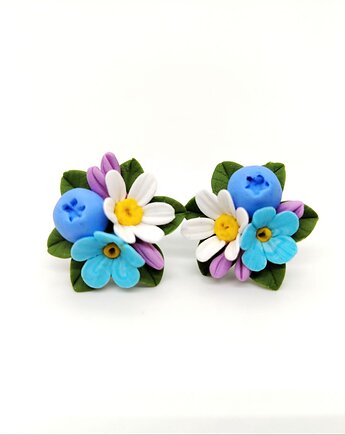 Kolczyki sztyfty kwiaty handmade stokrotka niezapominajka jagoda, Albina LaBelle