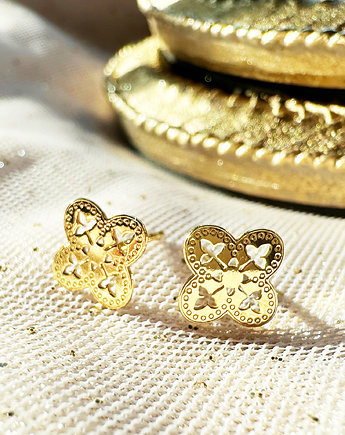 Złote kolczyki boho,  geometryczne sztyfty, Anemon Atelier