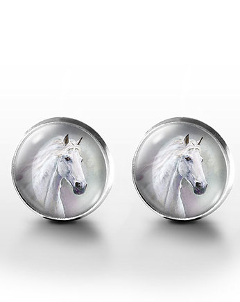 Kolczyki sztyfty - Biały koń - grafika, yenoo
