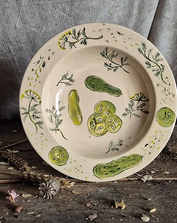 Ceramiczny talerz Ogórkowa, ilustracja ogórków, talerz odzobny, Fiona Ceramics