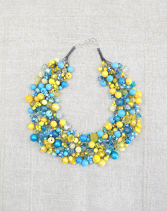 7060 niebieski, żółty naszyjnik statement, kolia,, kama4you