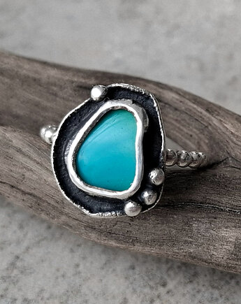 Blue dot srebrny pierścionek z turkusem, MIECHUNKA