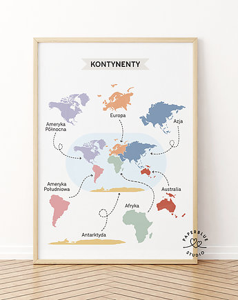 Kontynenty - plakat edukacyjny, Paperblue Studio