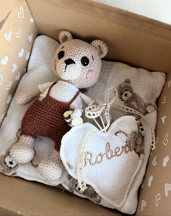 MIŚ na szydełku amigurumi BOX na prezent narodziny CHRZEST, Atelier Liliputki