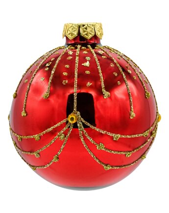 Bombka choinkowa: Czerwony zestaw bombek ze złotym ornamentem, Syn Bombkarza
